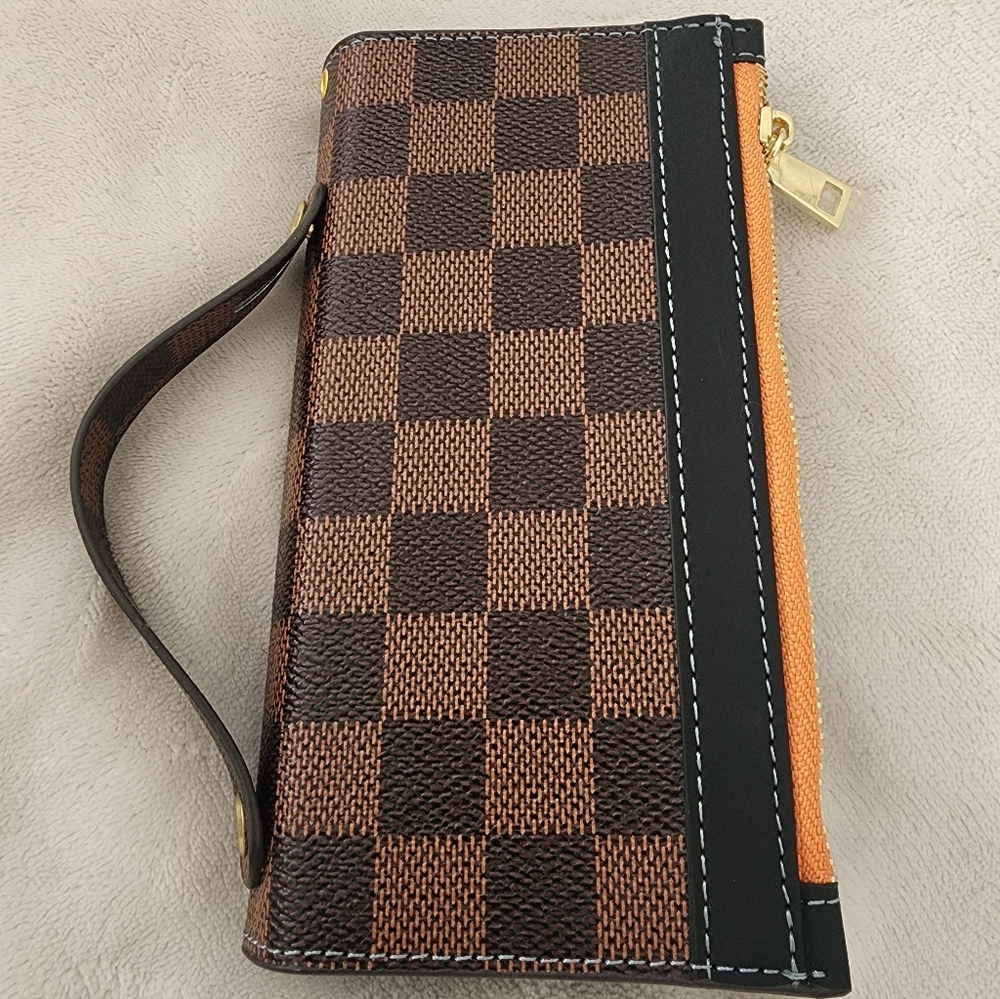 Designer Insp Brown Checkered SAMSUNG GALAXY Z Wallet Phone Case - Picture 3 of 5